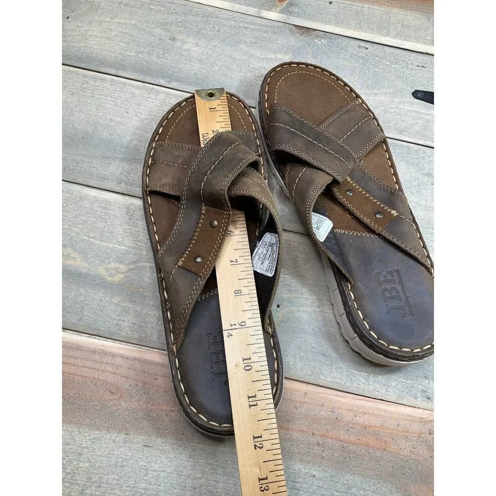 MEX 29 US11 JBE Jean Baptiste Ebrard Mens Slides Sandals Slip On Leather Brown